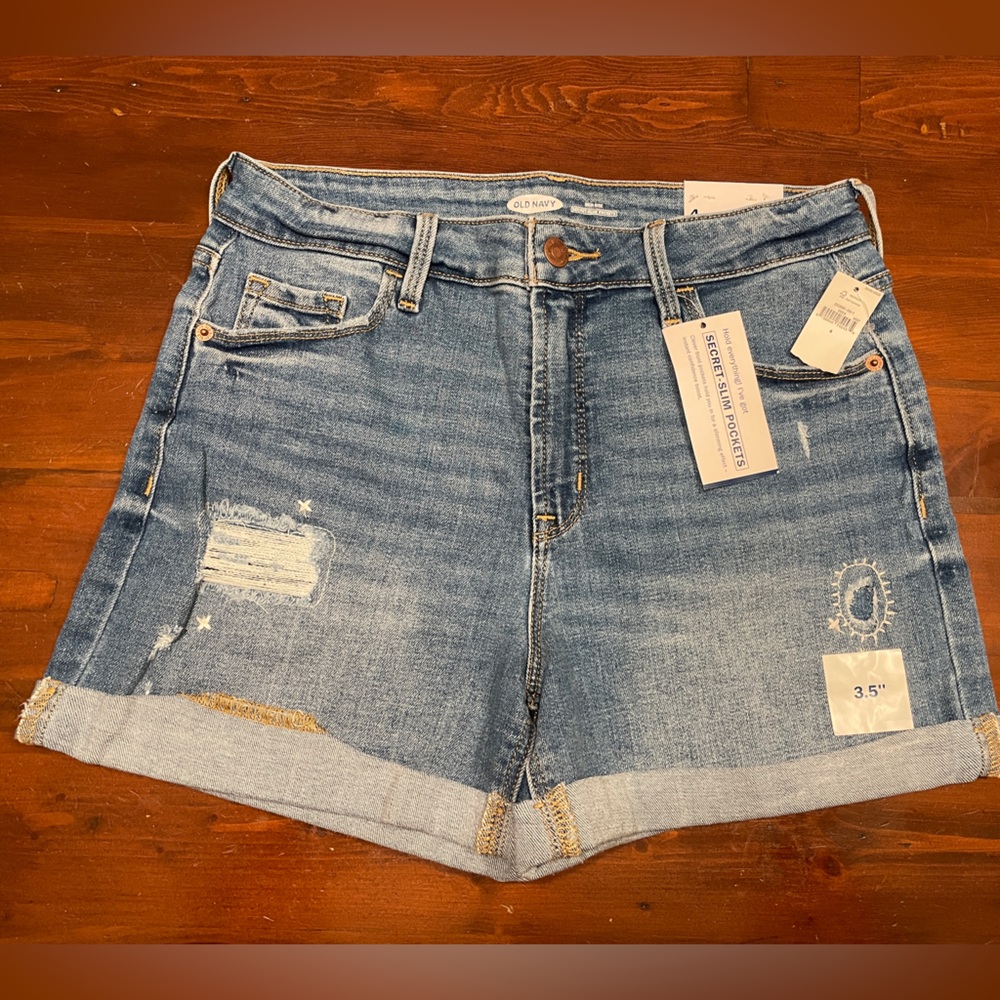 Old Navy Denim Shorts Size 4 Distressed High Rise Secret-Slim Pockets